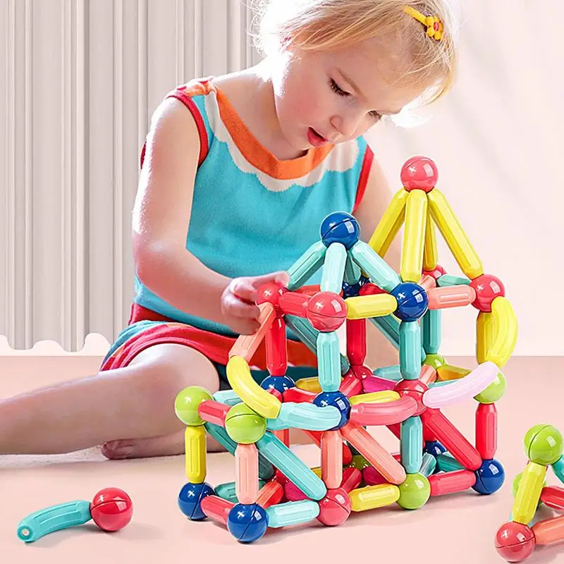 Colorful Magnet Construction Set Balls And Rods Sticks Building Blocks Montessori Educational Stem Stacking Toy Gift For Kids