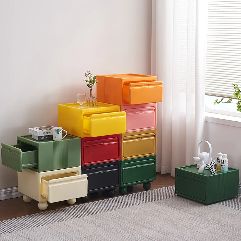 Cream wind bedside table, drawer type living room sofa side table, bedroom multi-layer locker