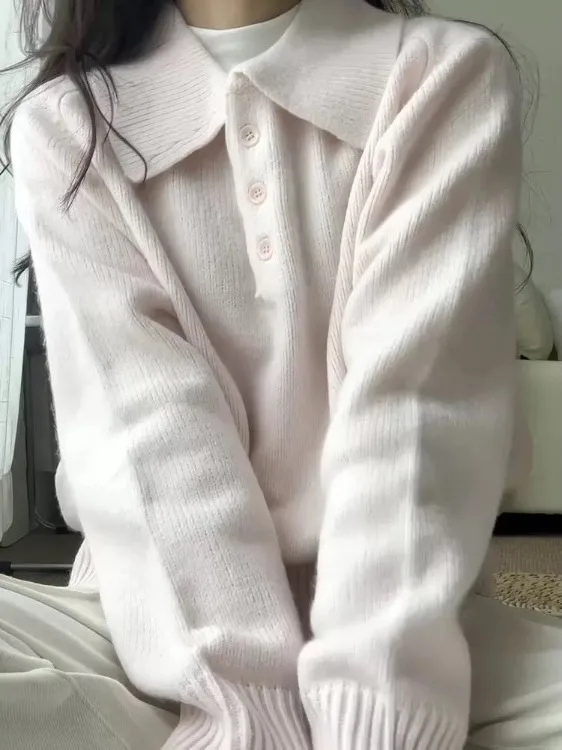 

Розовый мягкий трикотаж Ne, женский свободный свитер с отложным воротником для ленивых, осень-зима, повседневная внутренняя одежда небольшого размера, верхний топ