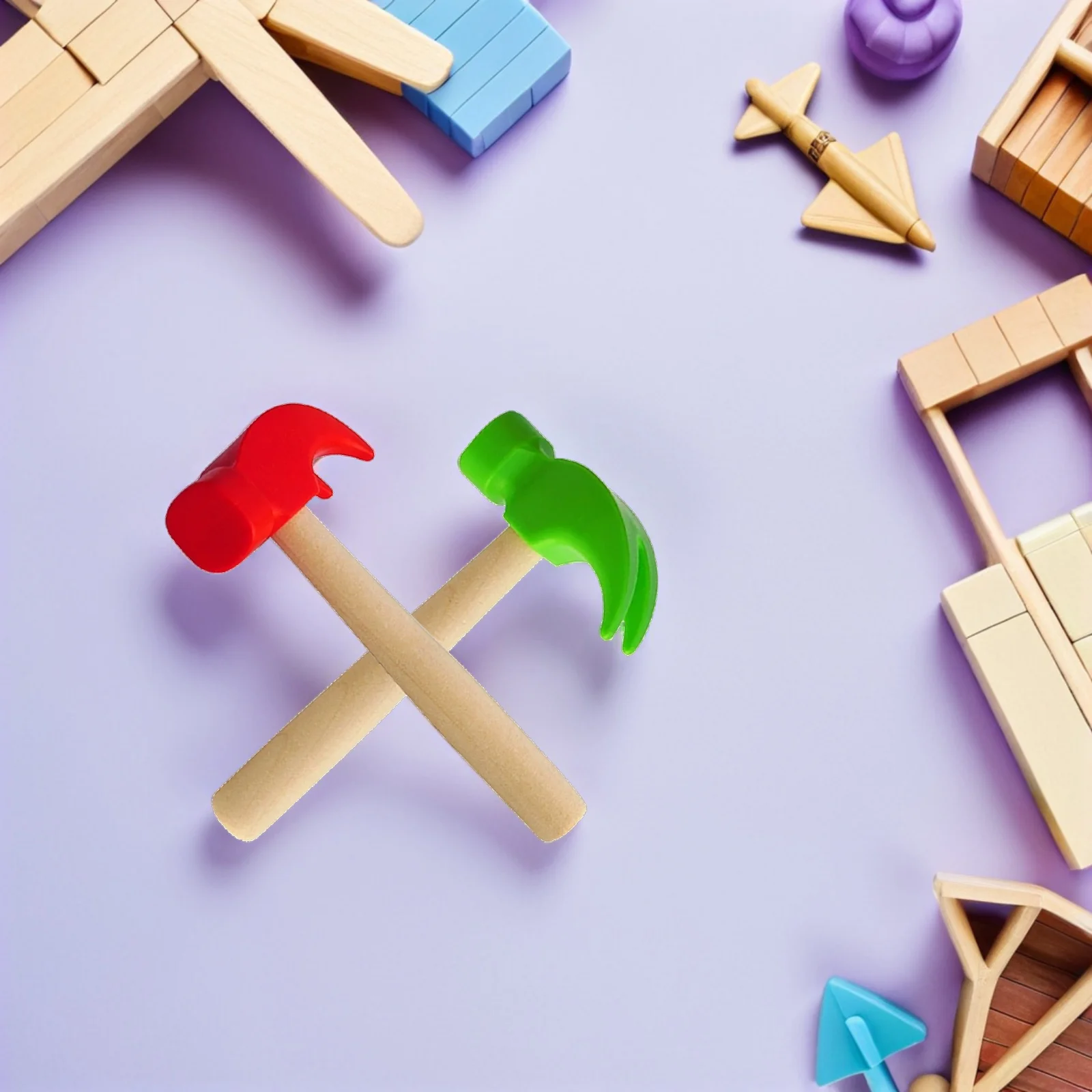 4 個子供用木製ハンマーセット小さなプラスチックシミュレーションマレット幼児用叩く感覚遊びふり遊び建設ツール