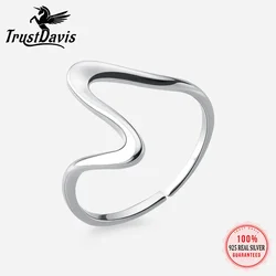 Trustdavis 100% 925 스털링 실버 패션 뱀 S 웨이브 칵테일 오프닝 링, 실버 925 반지, 보석 선물 DA343