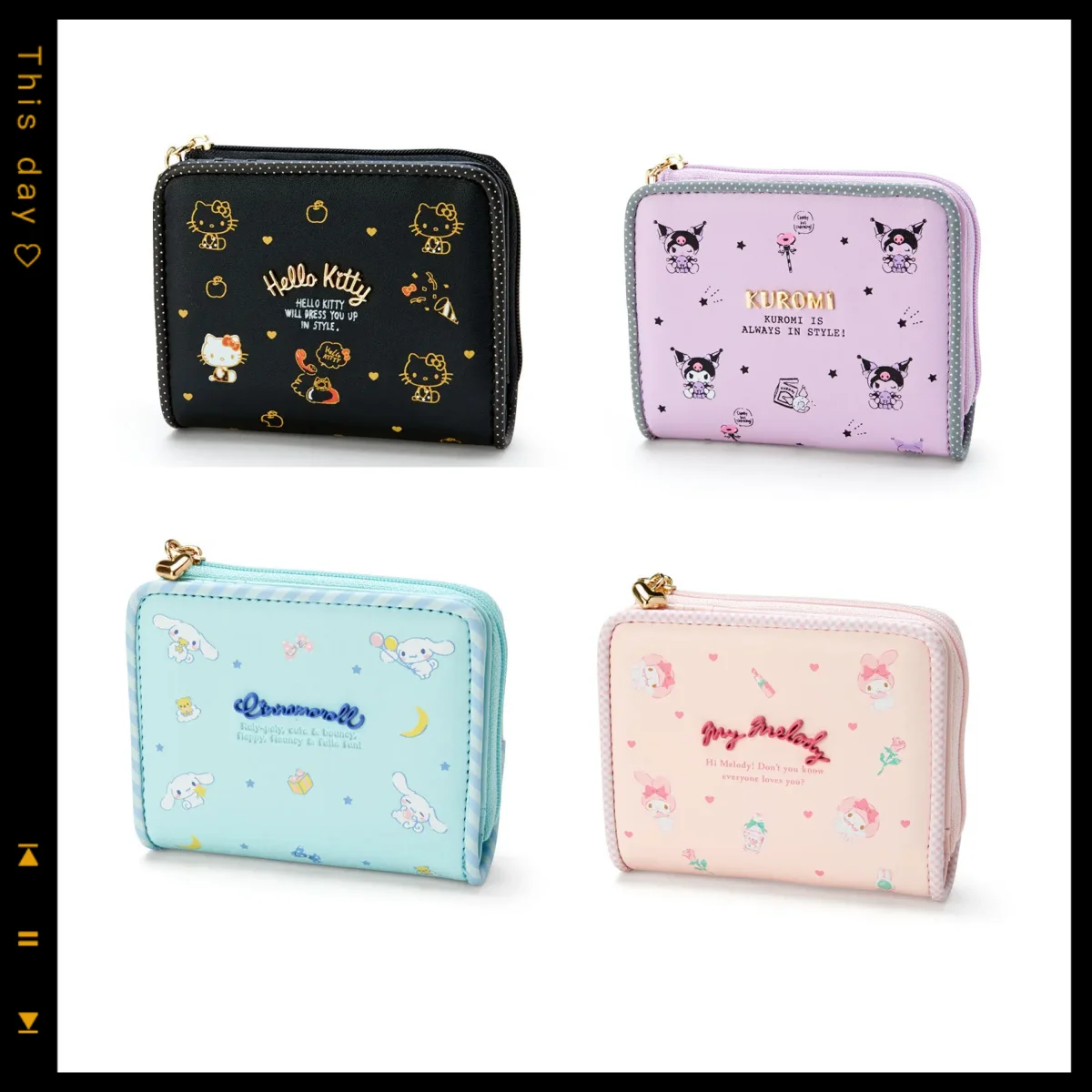 

hello kitty anime peripheral wallet women's cinnamoroll my melody cute short card holder kuromi coin purse PU birthday gift