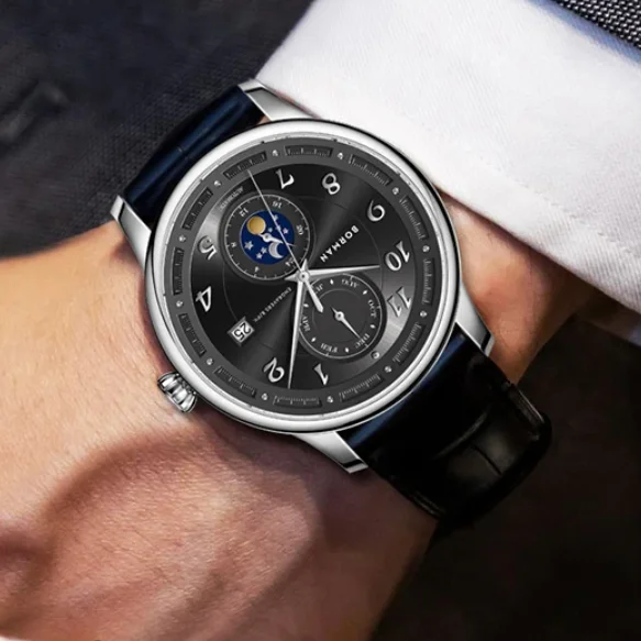 BORMAN Men Automatic Watch 41mm Mechanical Wristwatch 5ATM Waterproof Sapphire Luminous Multi-Dial Month Date 24Hours
