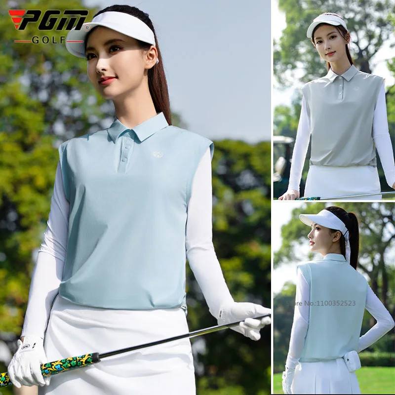 2026 Pgm Golf Clothing Women Sunscreen Shirt Two-piece Ice Silk Sleeve Tops Ladies Anti-UV Cooling Polo Vest Sportswear