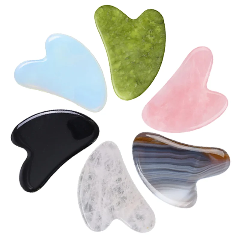 

Natural Jade Heart Shape Gua Sha Stone Rose Quartz Gouache Scraper Massager Chin Nose Lifting Firming Scraping Board Care Skin