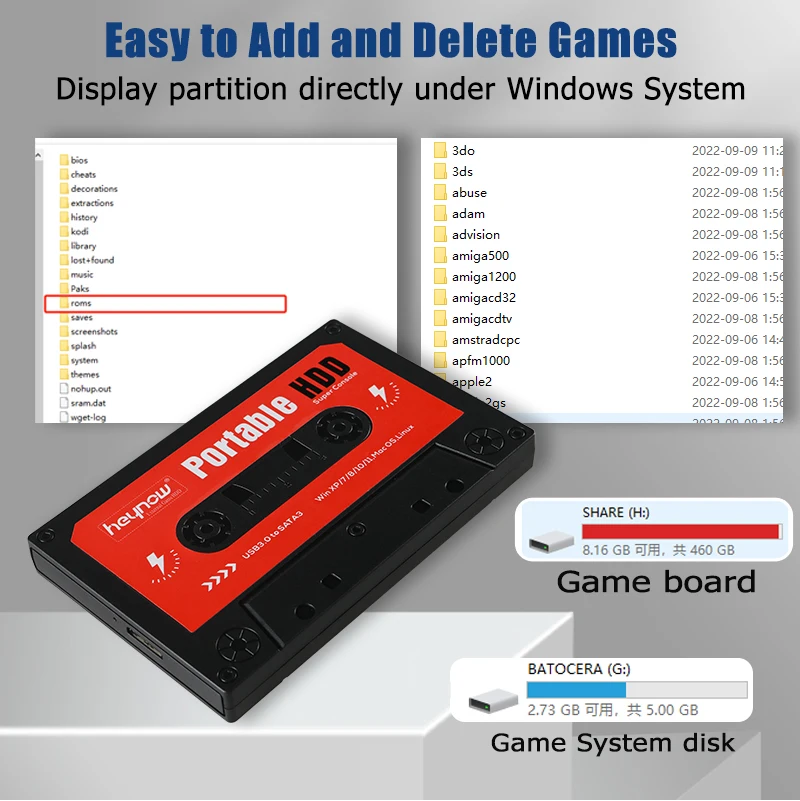TSINGO Portable External 500GB Games HDD Batocera 34 with 61000+Classic Games Support PS2/PS3/PS1/MAME Emulators for PC/Laptop