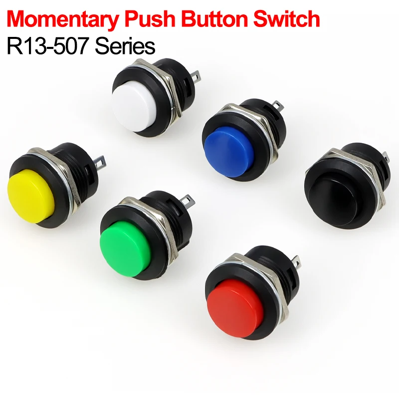 10/50pcs Momentary Push Button Switch R13-507 16mm Round Self Reset No Lock Pushbutton Switches 3A 250V for Electronic Control