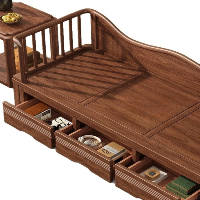 New Chinese-style solid wood sofa bed, living room balcony integrated multi-purpose, study concubine chair