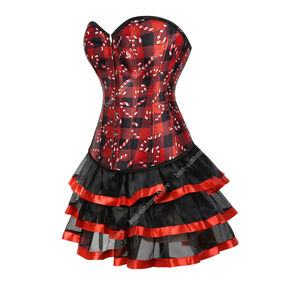 女性のクリスマスコルセット,スカート付きトップ,バーレスクコスチューム,マンタコスプレ,赤と緑,ランジェリードレス