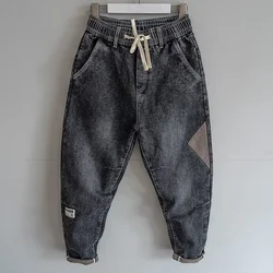 Loose Elastic Waist Denim Jeans Spring Autumn Spliced Harem Pants Men's Casual Pants 2024 Korean New Stretch Baggy Cargo Jeans