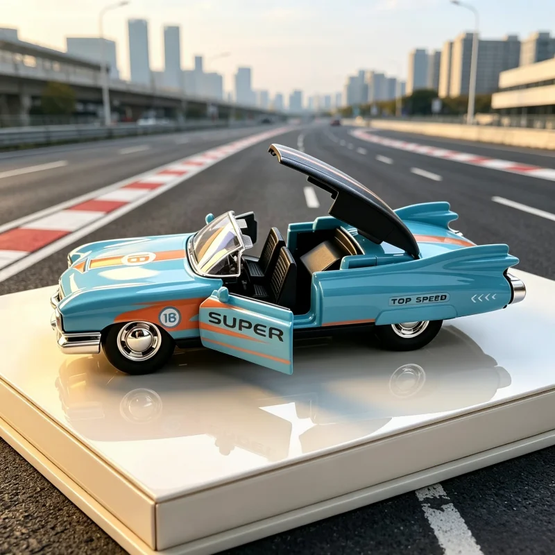 1‑36 Retro American Die‑cast Sedan, Racing Graphic Print Open‑Door Pull‑back Alloy Car Toy for Hobby Collection - view 3