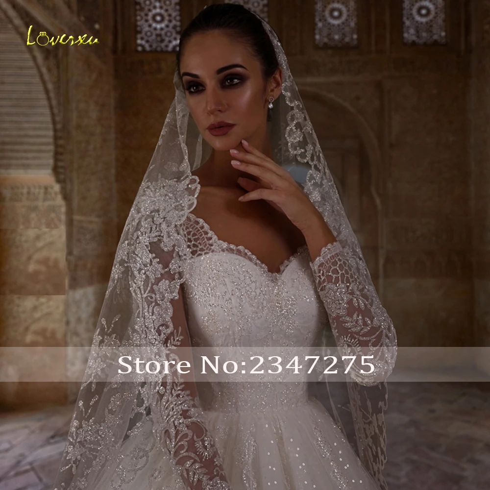 Loverxu Ball Gown Royal Wedding Dresses 2024 Scalloped Long Sleeve Vestido De Novia Lace Embroidery Princess Robe De Mariee