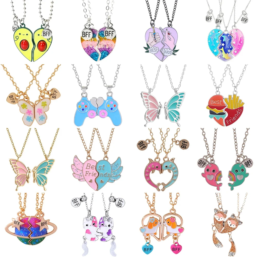 Cute Cat Heart Magnet Necklaces for Women Girls Kawaii Best Friends Neko Doggy Animal Pendant Chain BFF Friendship Jewelry Gifts