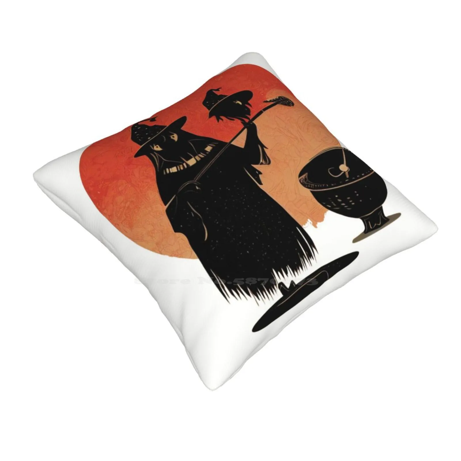 Witch Witching Funny Cute Decor Square Pillowcase Witchcraft Pagan Blood Moon Cauldron Spooky