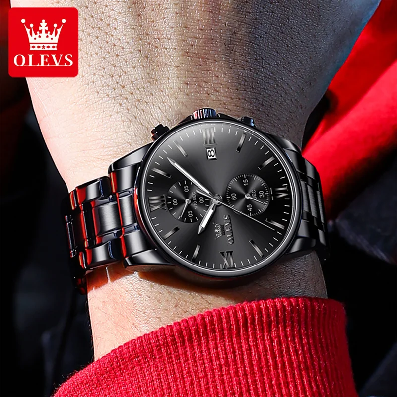 OLEVS Men Watches Top Brand Luxury Chronograph Waterproof Date Quartz Watch Man Black Sports Wrist Watch Reloj Hombre