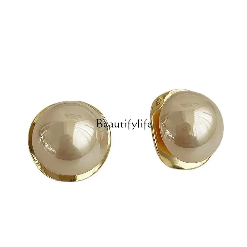 

South Korea Design Cold Style Geometric Metal Pearl Earrings Personalized Earrings