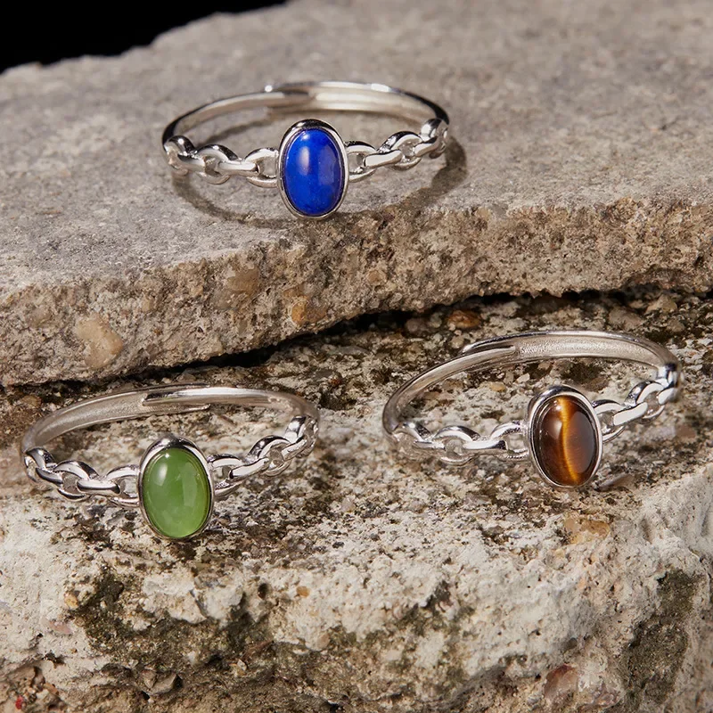 European and American fashion creativity S925 sterling silver natural blue gold jasper tiger's eye stone colored treasure