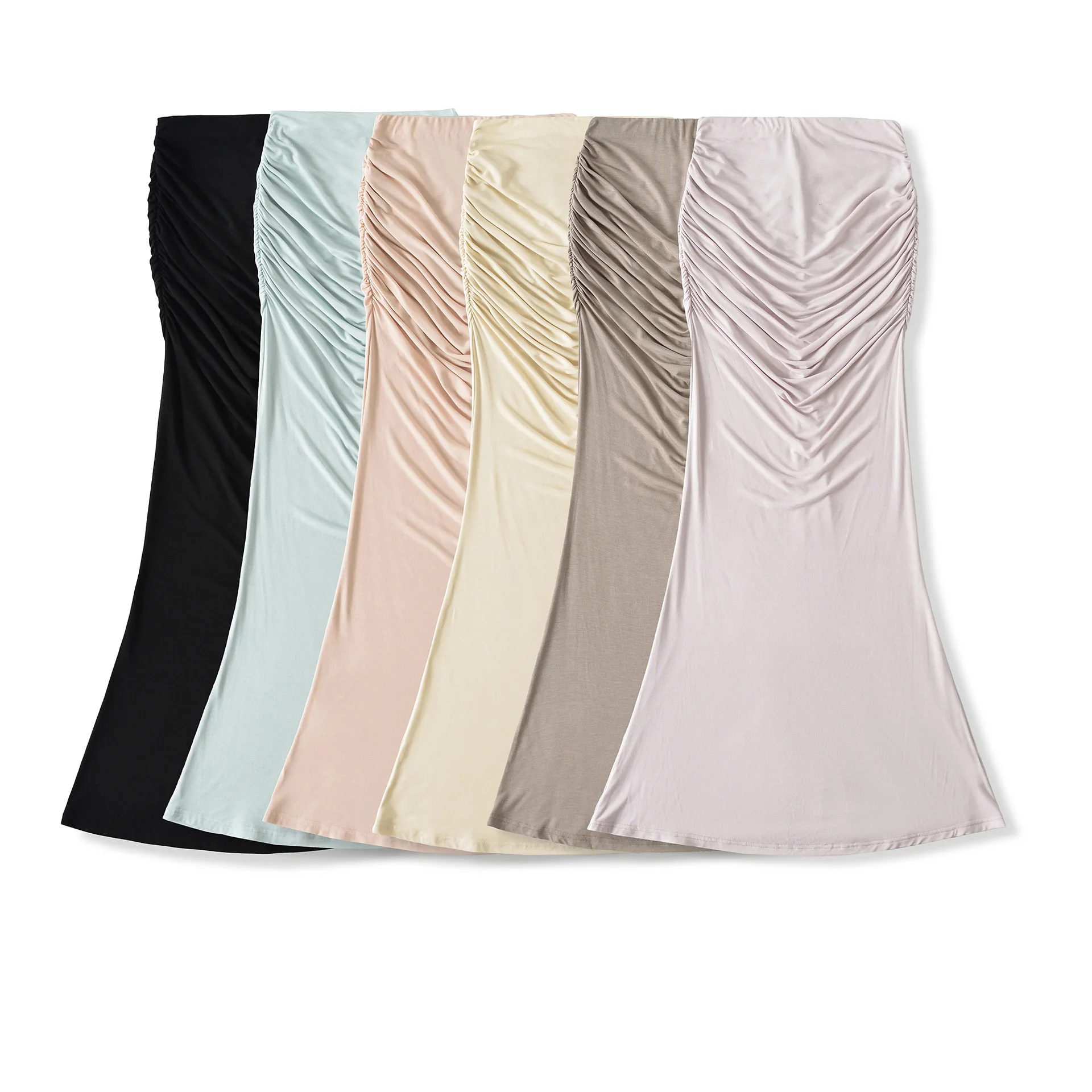 Lazy Hot Girl Sexy Slim Fit Ruched Bodycon Mermaid Midi Skirt Kardashian Ruched Over-the-Knee Flared Long Skirt for Women 000H