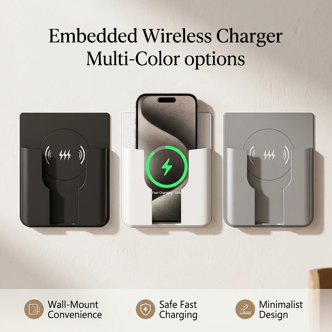 

Universal Flush Wall Mount Wireless Charger,15W Fast Charging Stand for Phones,AC 110–220V