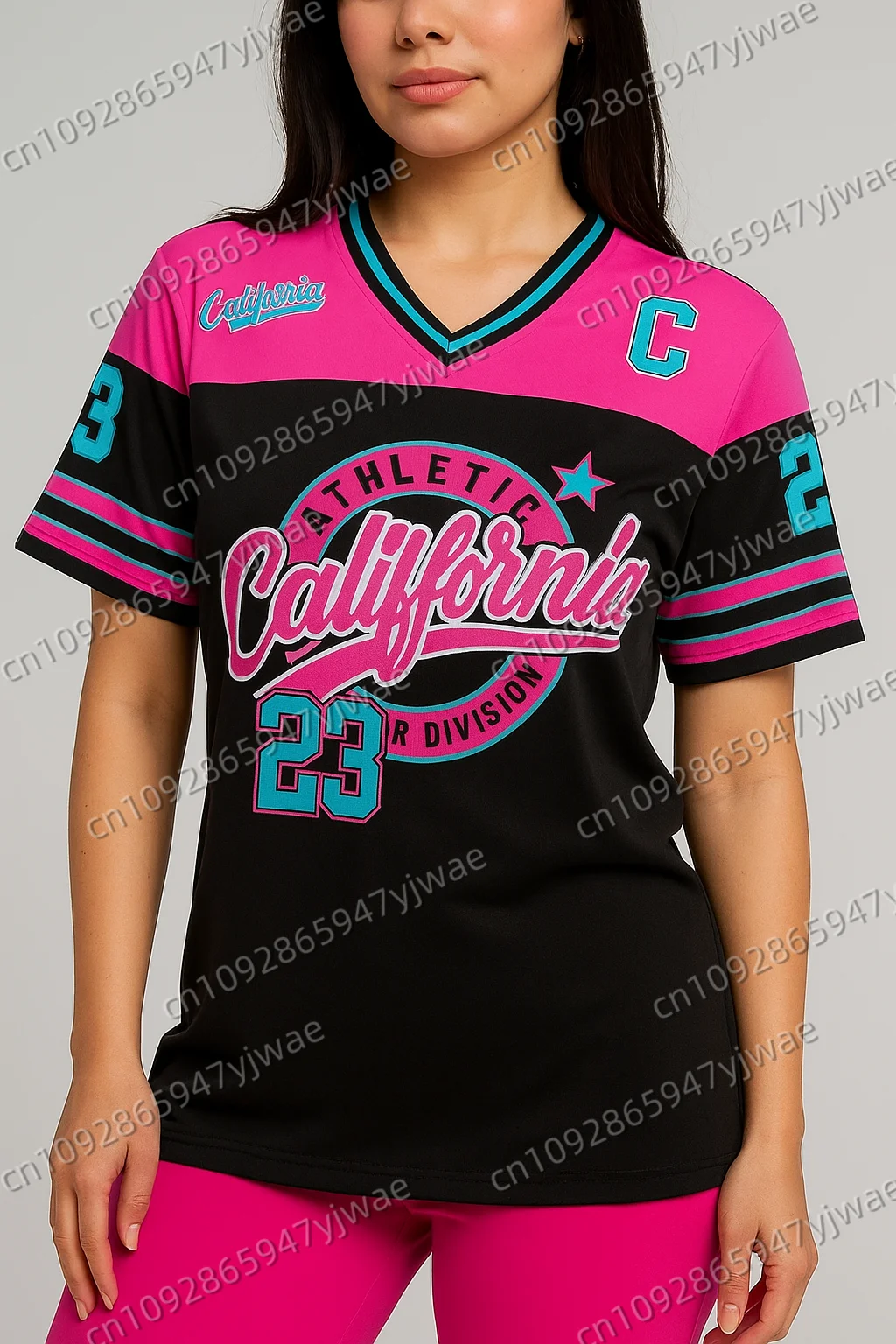 Camiseta de manga corta con cuello en V estampada California 23 para mujer, camiseta gráfica de verano, camisetas de béisbol, camiseta deportiva de talla grande para hombre
