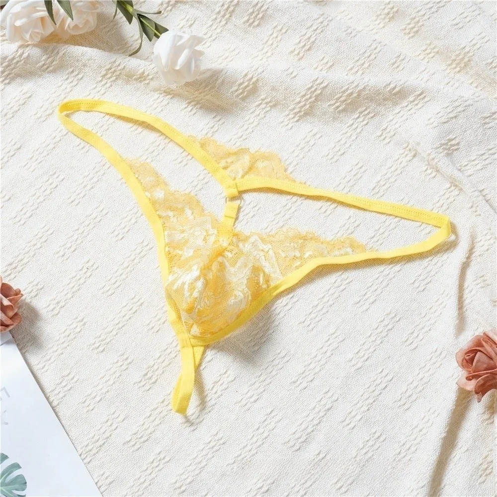 

Breathable Low Waist Men's Lace Thong Transparent Bulge Pouch Mesh Sheer Panties Lingerie Underwear T-back Briefs Men Role Play