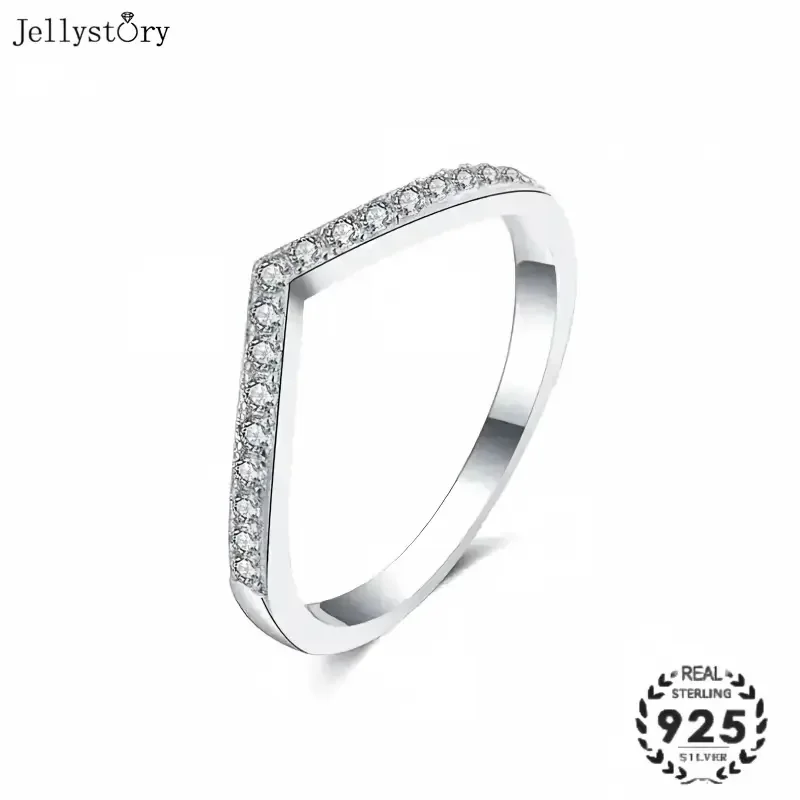 S925 Sterling Silver Moissanite Ring For Women, Simulated Diamond Ring, Row Diamond Tail Ring, D Color Versatile V-Shaped Row