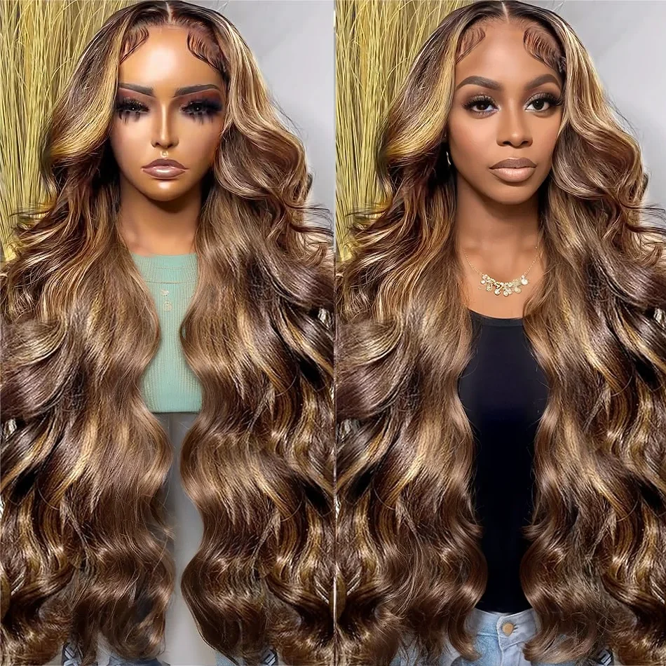 Body Wave 30 32 Inch 13x6 Ombre Highlight HD Lace Frontal Wig 13x4 200 Density 4/27 13x5 Wigs Lace Front Human Hair Wig Brown