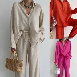 Summer New Women's Two-piece Set Fall Office Lady Loose Long Sleeve Shirt  Trouser Fashion Casual 2-piece Set Suit For Women