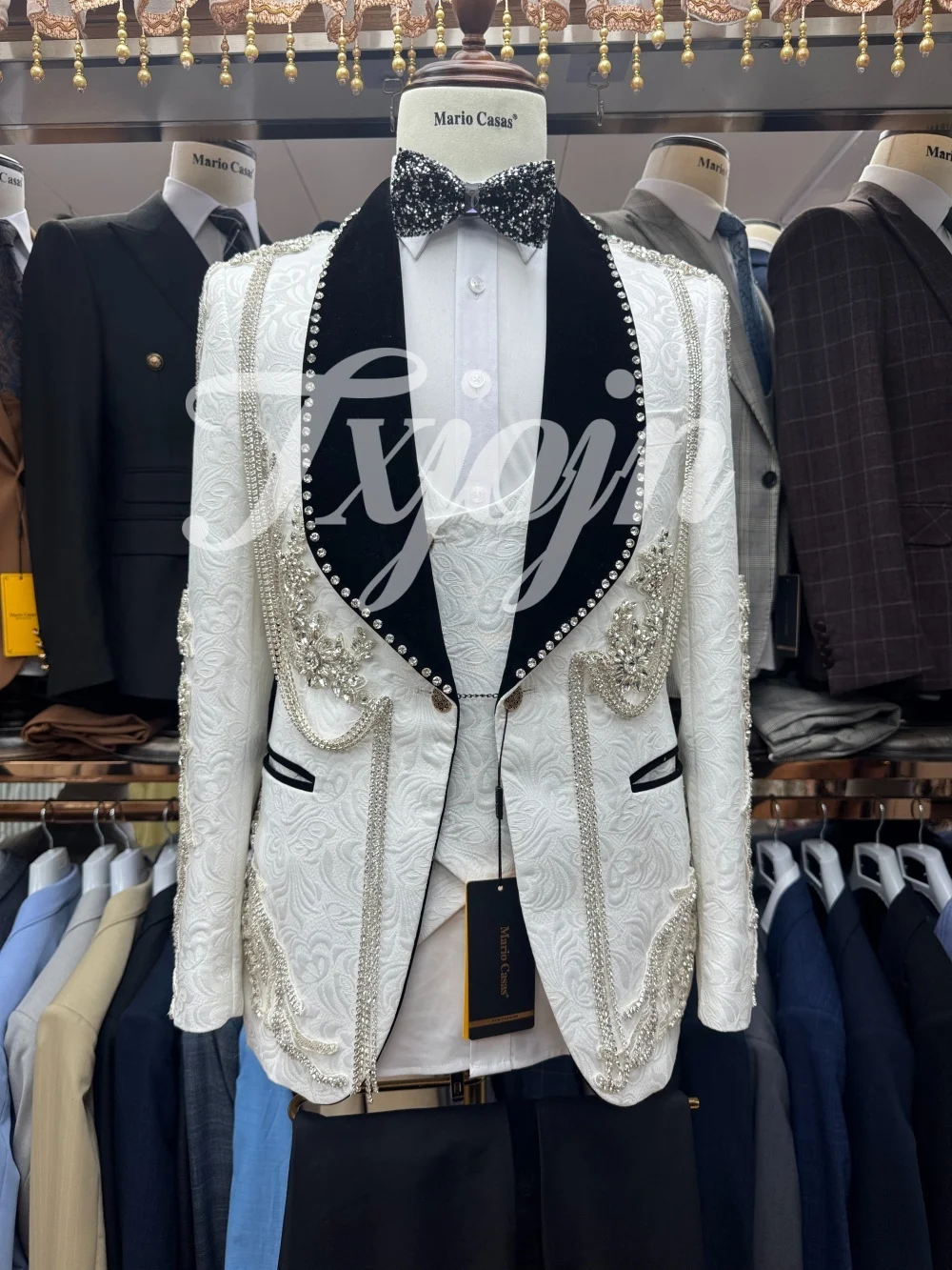 

Charming Single Breasted Men Suit Set 3PCS 2025 Formal Shawl Lapel Men Suit For Best Man Formal Crystal Suit Trajes For Hom