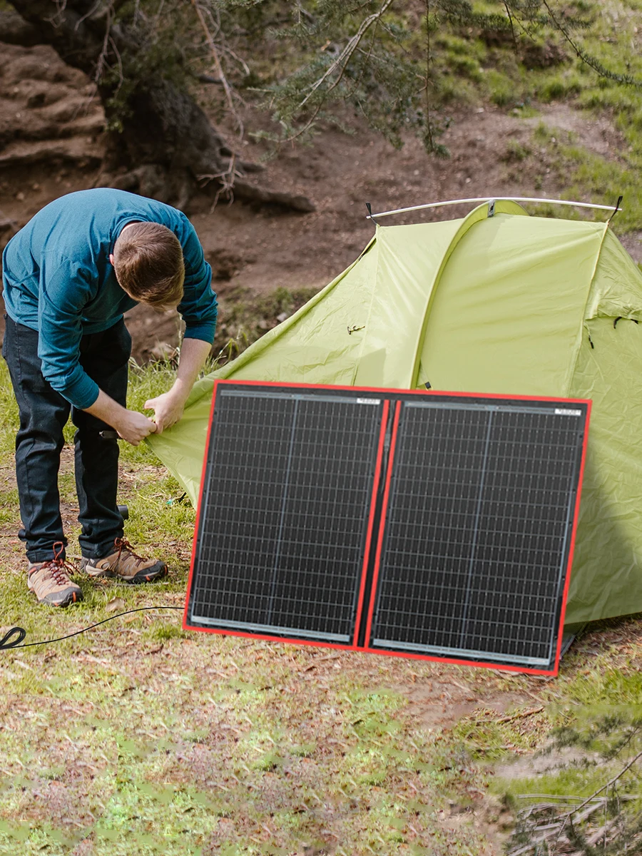 Dokio 18V 100W flexibles, faltbares Solarpanel mit 12V-Controller, tragbares Solarpanel für Camping/Reisen/Wohnmobil