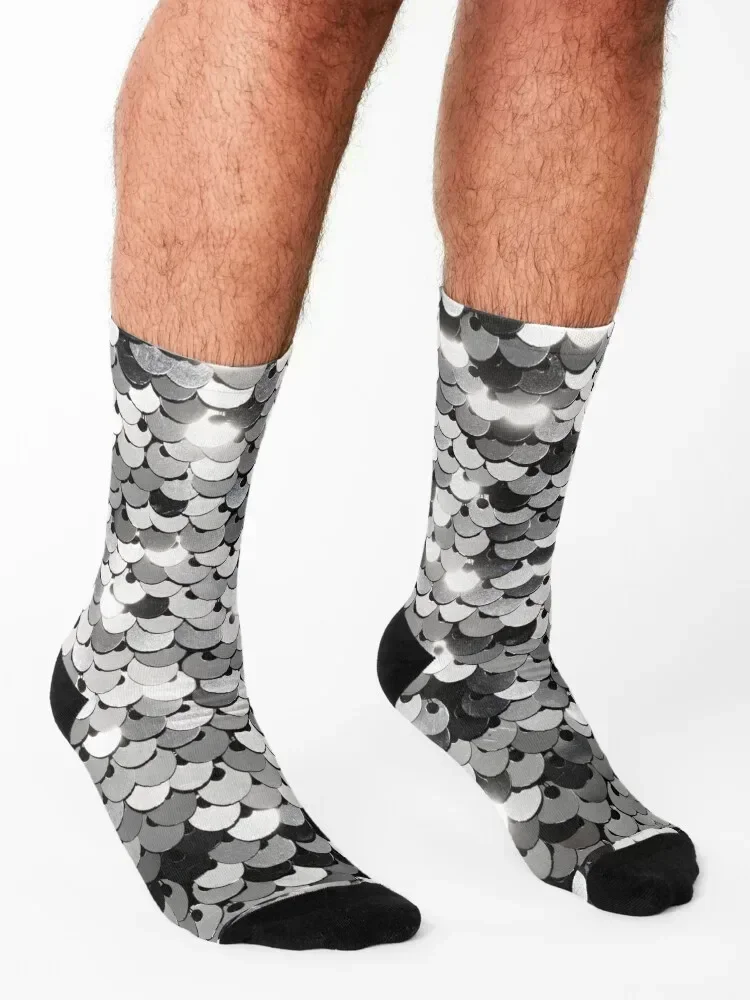 Glittery Silver and Black Sequins Socks hiphop Wholesale FASHION japanese fashion Male Socks Women's