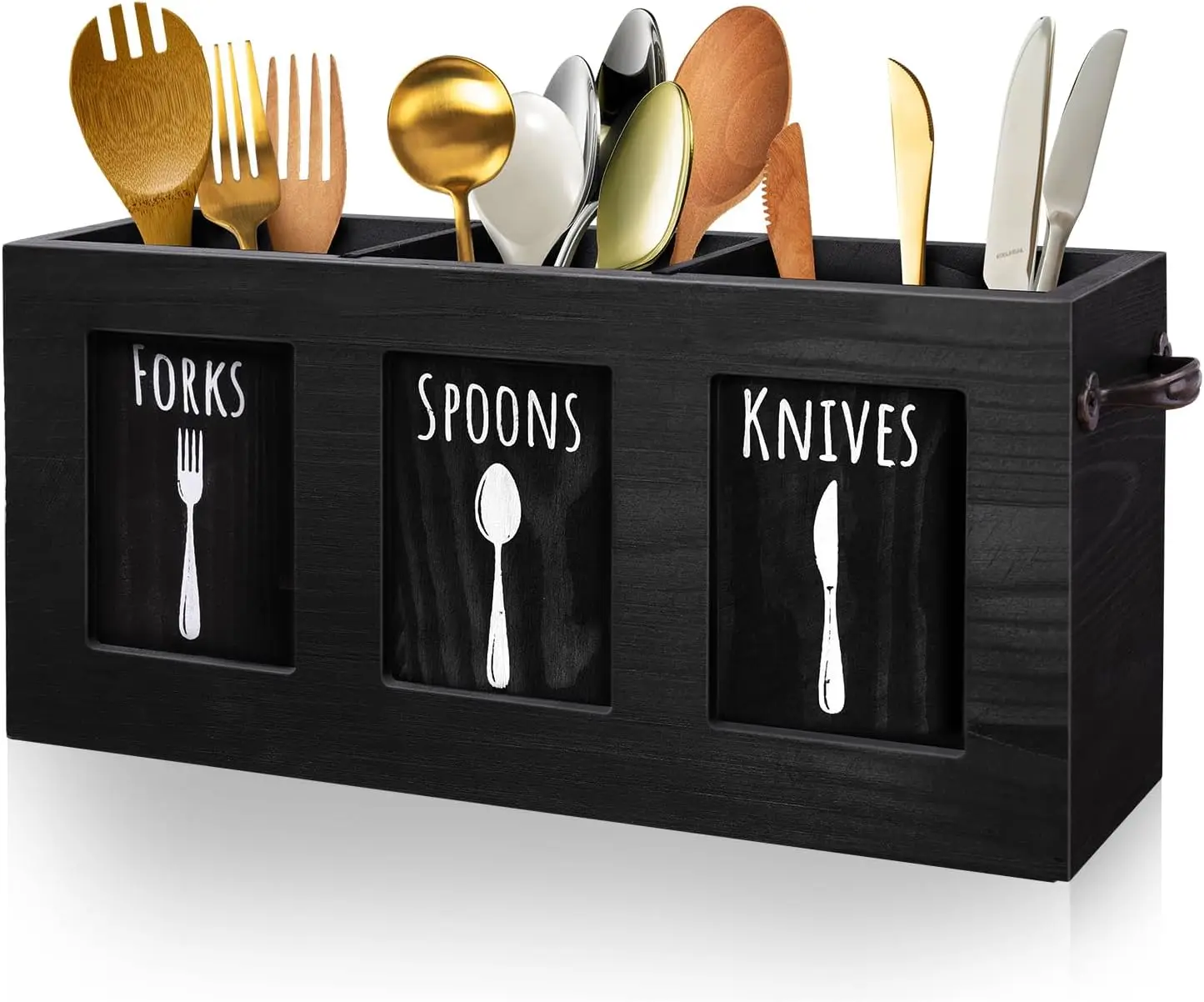 

Wood Flatware Organizer, Rustic Utensil & Silverware Holder for Forks, Spoons, Knives, Farmhouse