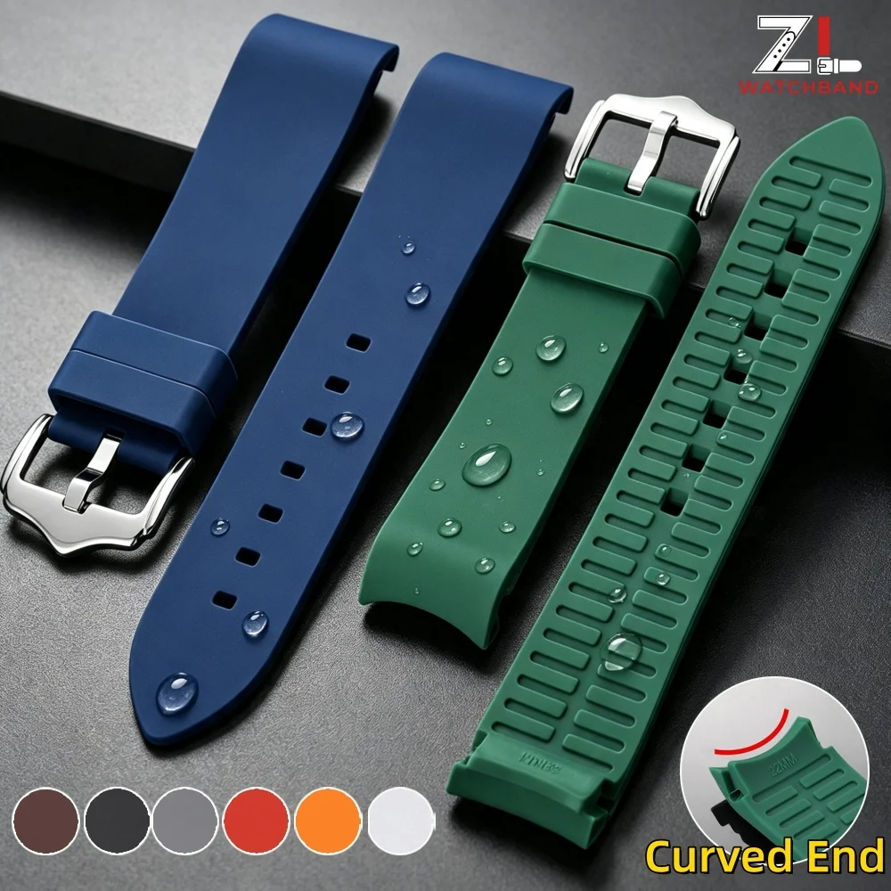 Curved End Silicone Strap 18mm 19mm 20mm 21mm 22mm 24mmWatch Band for Rolex for Seiko Wristband Sport Rubber Waterproof Bracelet