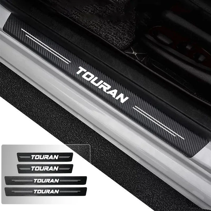 Car Door Sill Carbon Fiber Sticker Threshold Side Anti Scratch Waterproof For VW Volkswagen Touran Accessories Guards Decals