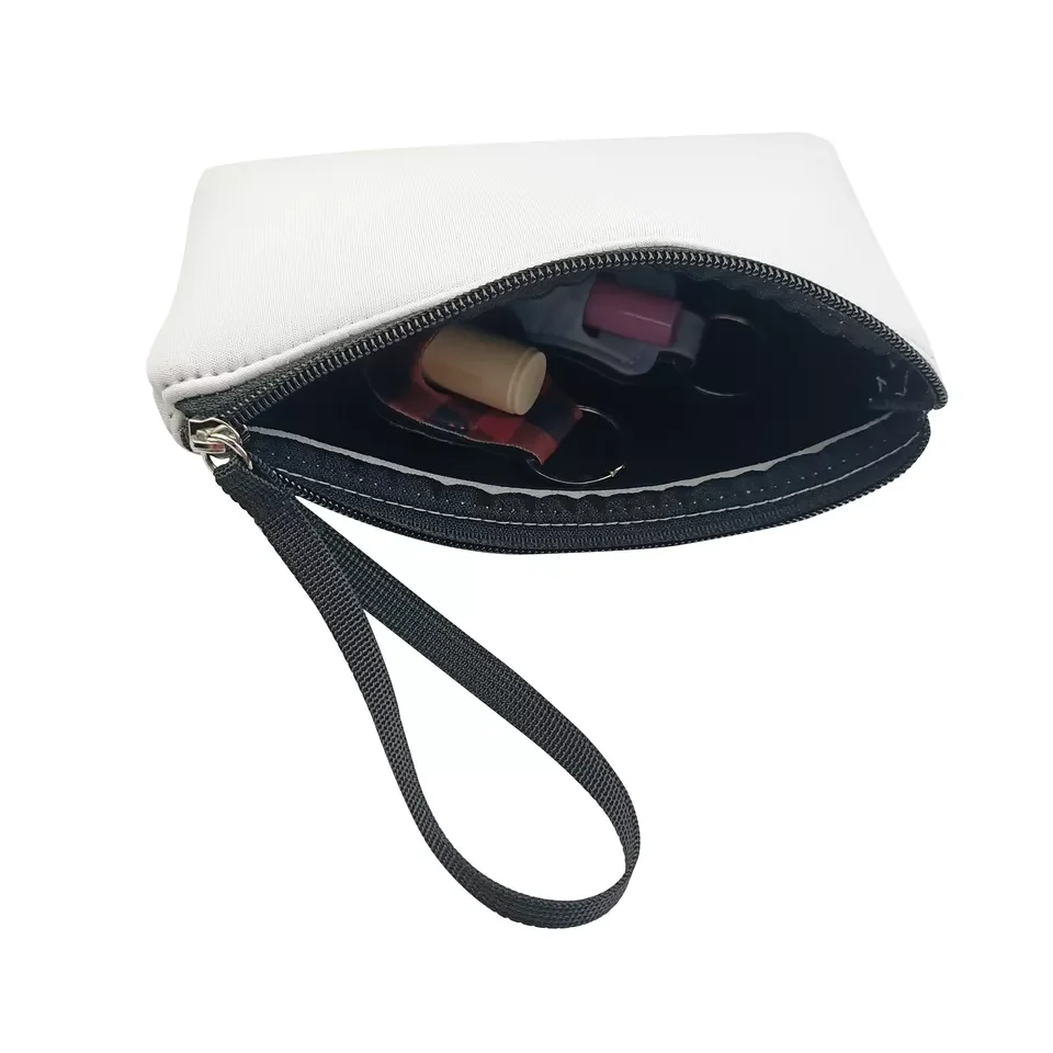 Sublimation Blank Neoprene Strap Pouch Cosmetic Makeup Bag White Color Lady Handbag Pencil Cover Travel Toiletry Wallet