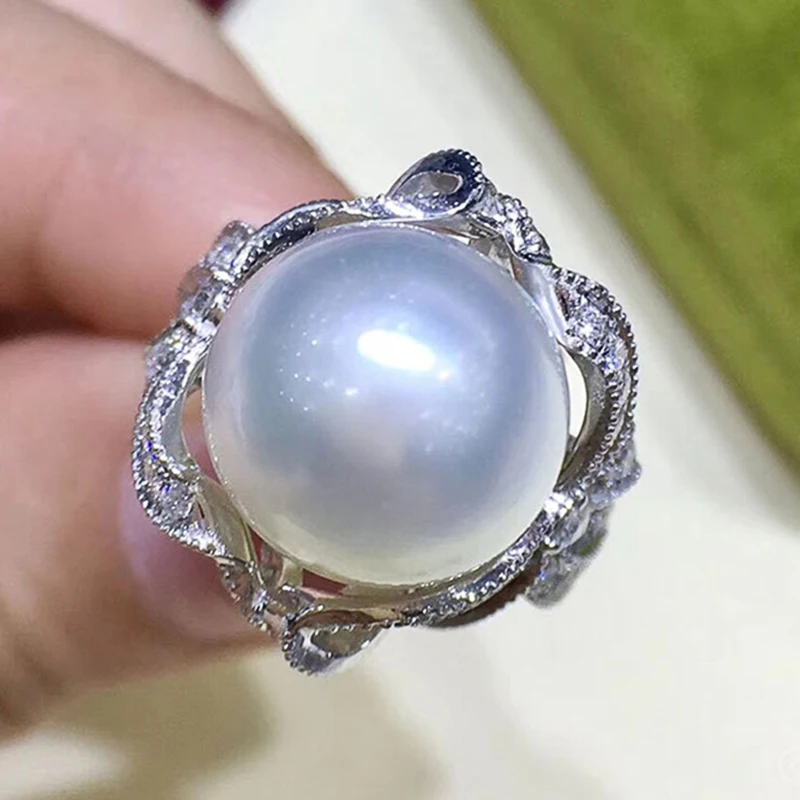 Huitan Gorgeous Aesthetic Simulated Pearl Ring Women Luxury Graceful Finger Jewelry for Wedding Party Shiny Zirconia Accessories