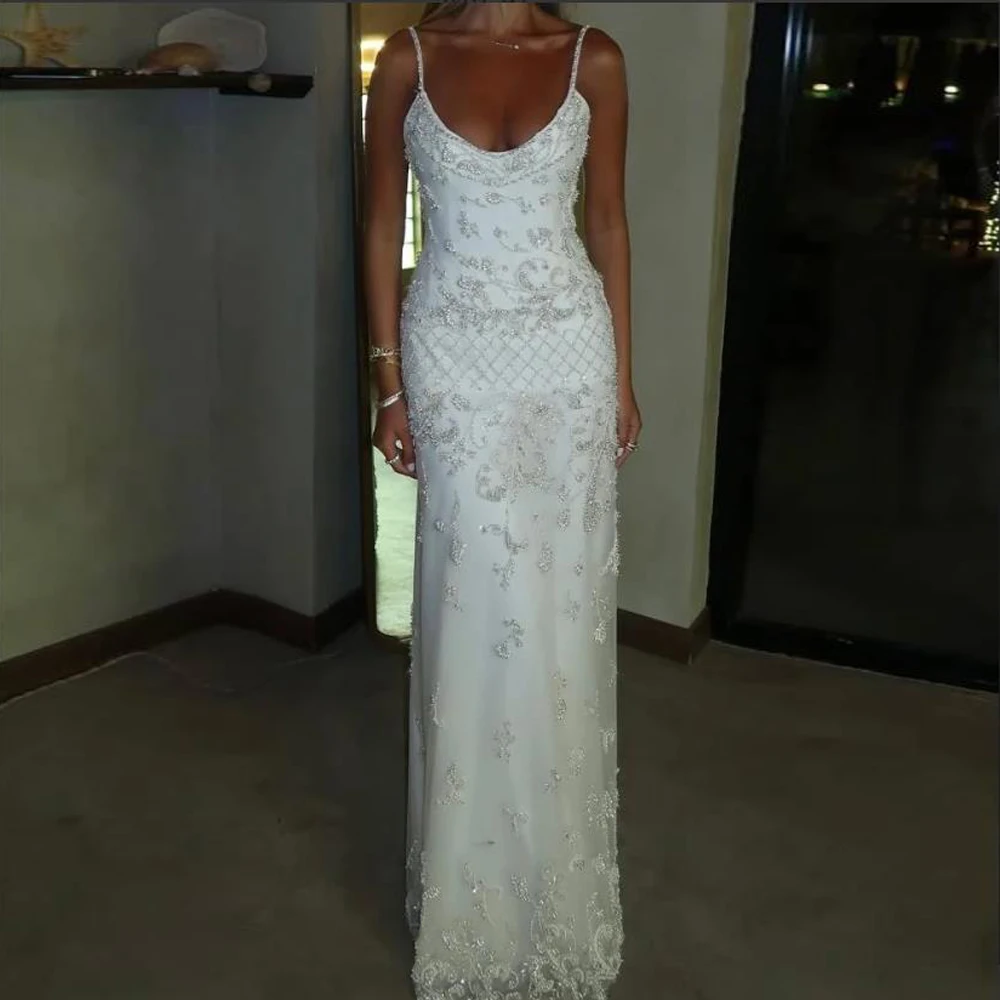 

Customized Luxurious Beading Embroidered Evening Dress Spaghetti Strap Fitted Formal Prom Gown Backless Bodycon Birthday Dress