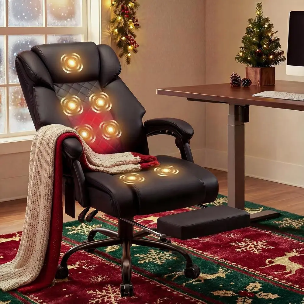 ヒート機能付きマッサージオフィスチェア 7ポイント振動 人間工学に基づいたエグゼクティブオフィスチェア フットレスト付き リクライニングハイバック ホームオフィス