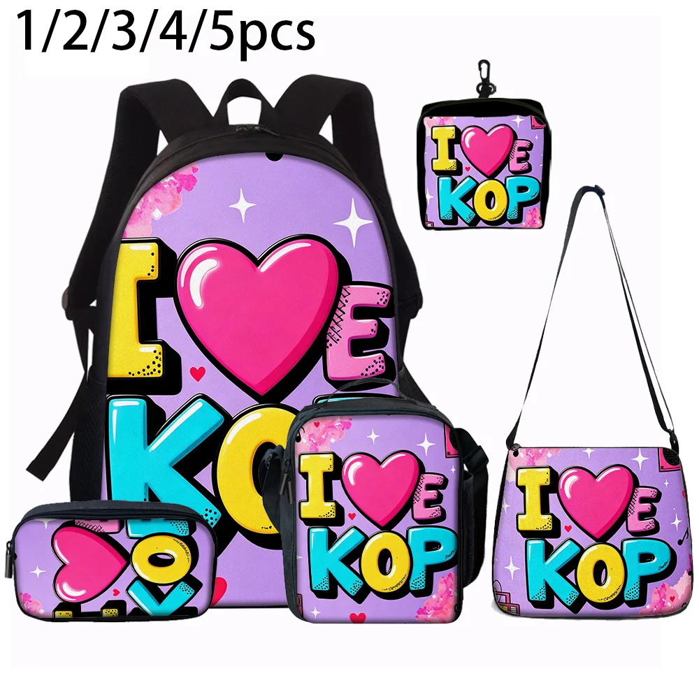 I Love K-POP Graphic Backpack Set - 1/2/3/4/5PCS School And Daily Adventure Perfect Backpacks for K-POP Lovers