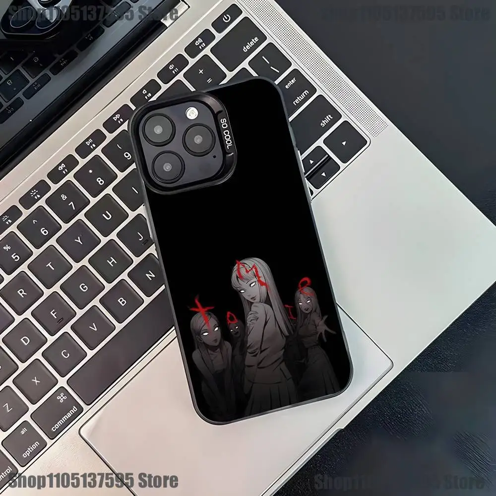 เคสโทรศัพท์ลายการ์ตูนสยองขวัญ T-Tomie สำหรับ iPhone 17,16,15,14,13,12,11,Pro,XS,Max,Plus,Mini,SE4,E สีดำด้าน ป้องกันการกระแทก