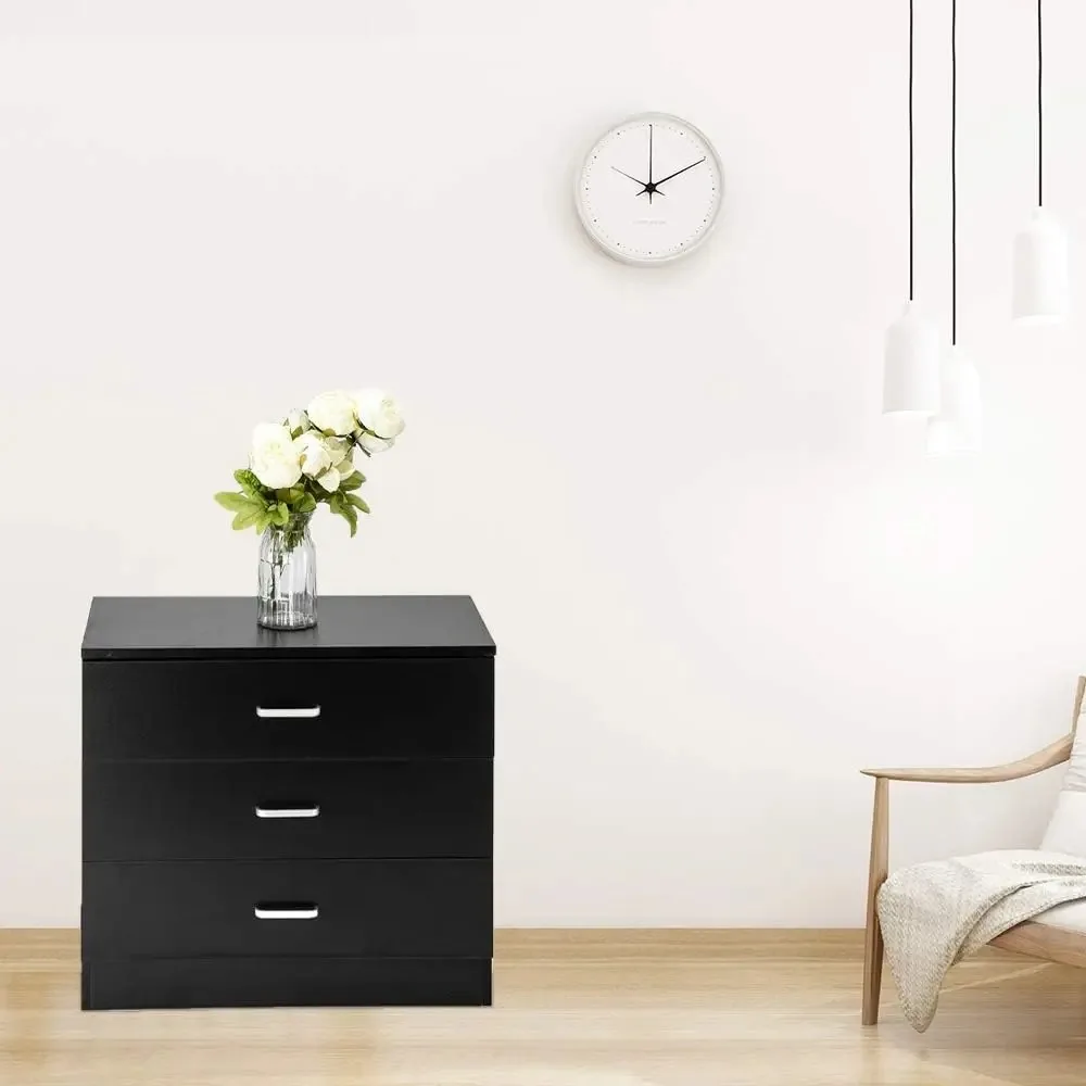 Tocador de 3 cajones, mueble de almacenamiento moderno, mesita de noche de madera, mesa de noche para dormitorio, sala de estar, color negro