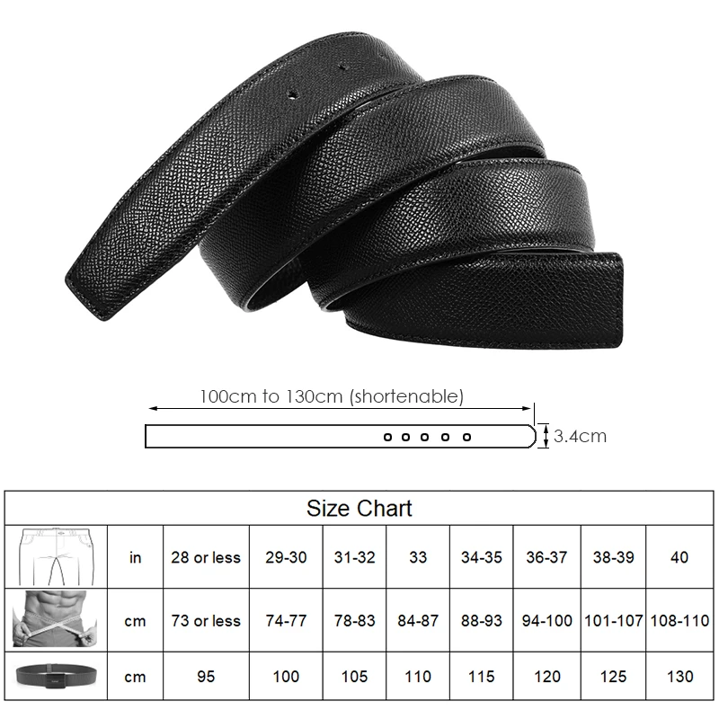 VATLTY Stylish 3.4cm Belt Strip for Men Natural Cowhide Thick Belt Without Buckle Trouser Belt Male Business Waistband