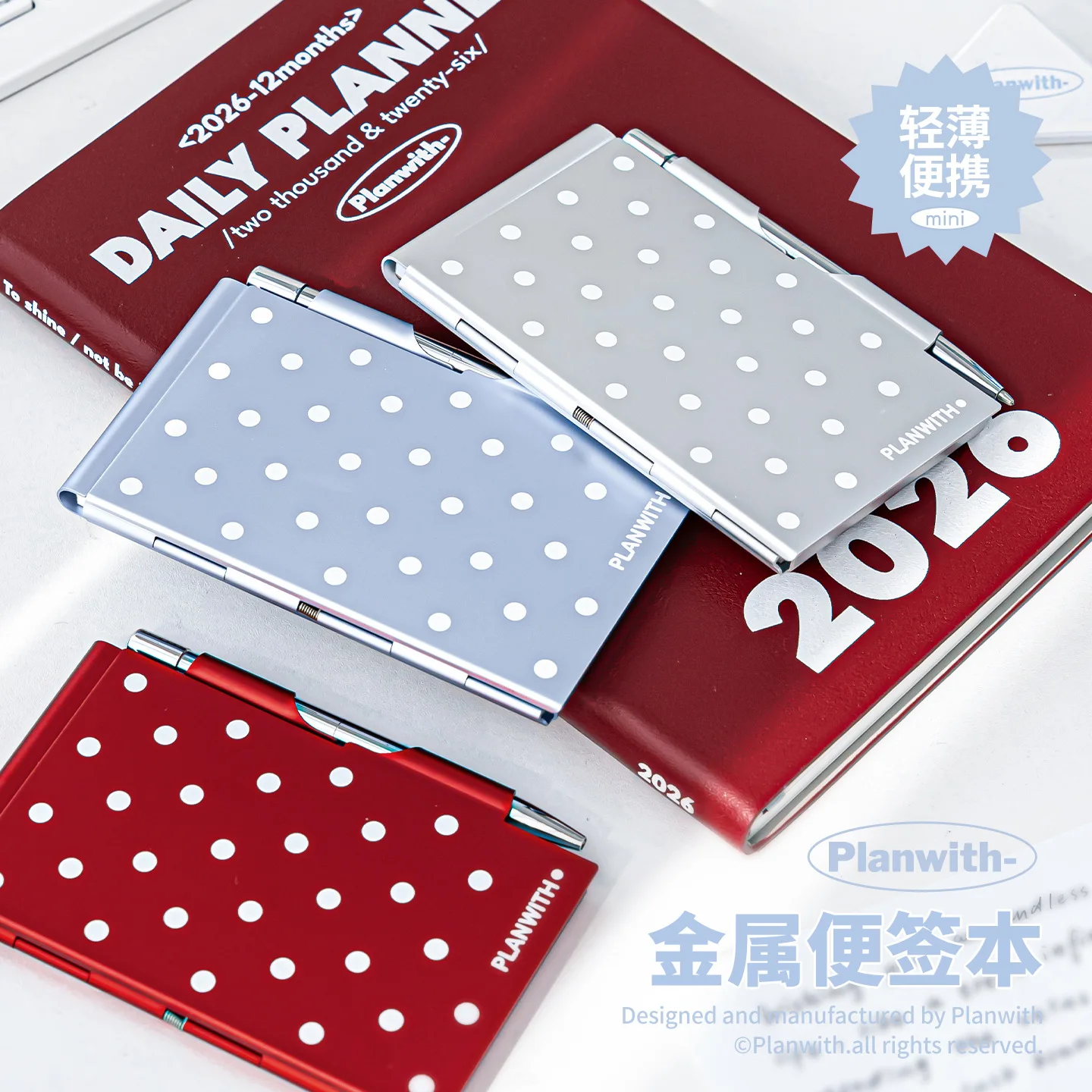 Metal Notepad, Polka Dot Notepad with Its Own Ballpoint Pen Daily Plan Book Memo Pad Notepad Cute Memo Pad Scrapbooking Memo Pad