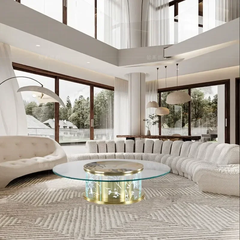 Modern Luxury Coffee Table with Turntable Tempered Glass Top Creative Living Room Furniture Home Art Decor High End Design