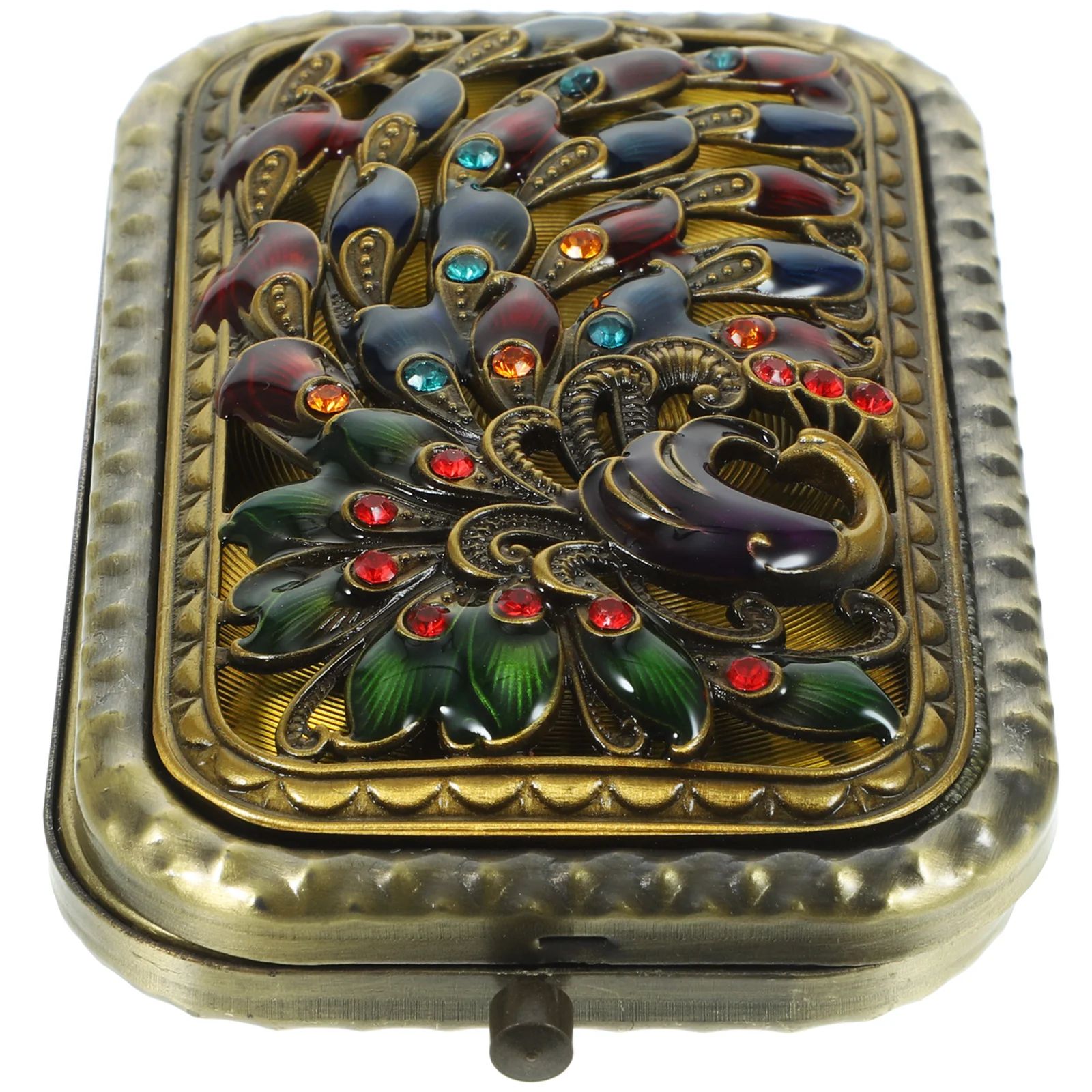 Specchio tascabile retrò Mini specchio per trucco doppio lato Dimensioni compatte Portatile pieghevole ad alta definizione Design chic per uso esterno