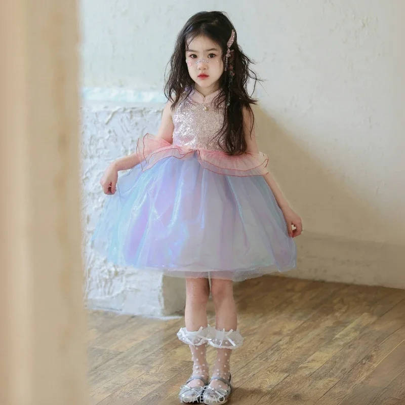 

Dress Up Girl Party Kids Mermaid Princess Dress Pink Glitter Tulle Tutu Children Birthday Gown Girls Clothes Costumes Vestido