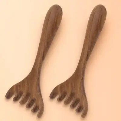 2Pcs Wooden Deer Horn Scalp Massager Gua Sha Tool Handheld Eye Acupoint Comb Relaxation Facial Scraping Massager Portable Hair