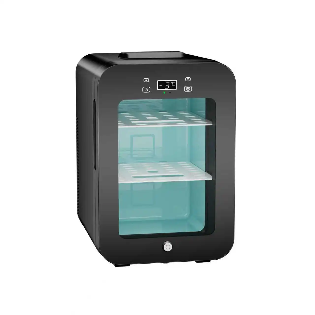 16L Transparent Glass Door Mini Bar Fridge LED Temperature Settable Mini Fridge Refrigerator with Lock for Compartment,Beauty view 2