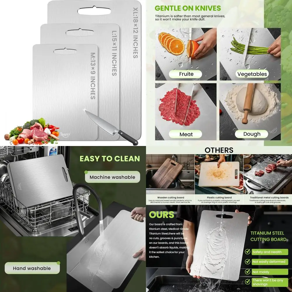

Двусторонние разделочные доски из чистого титана для кухни — 100% титан, легко чистится, пищевые поверхности, прочный и долговечный