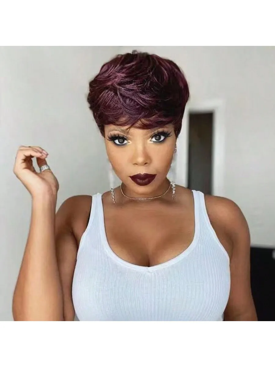 

Парик с стрижкой пикси для женщин, парики с короткими волосами и челкой, короткие парики для женщин, натуральные 118 # Цветные парики из синтетического волокон